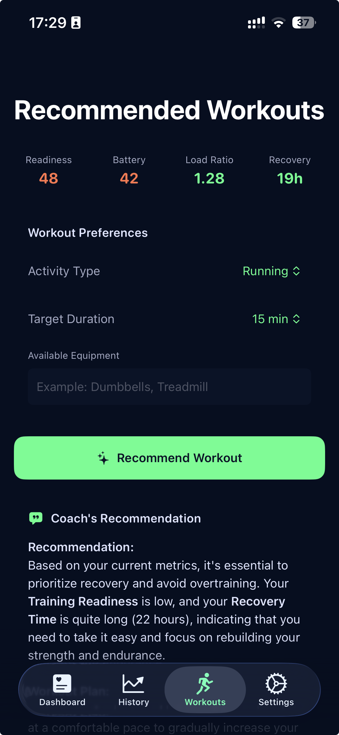 Recommended Workouts